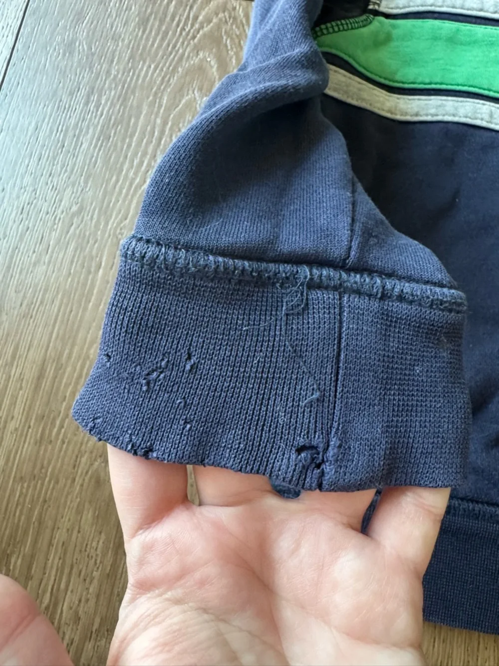 GAP Navy Crewneck Sweatshirt with Green Stripe